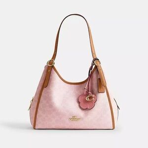 Coach Erin Pink Bag, Pink Signature Canvas with Vachetta Trim - with Charms